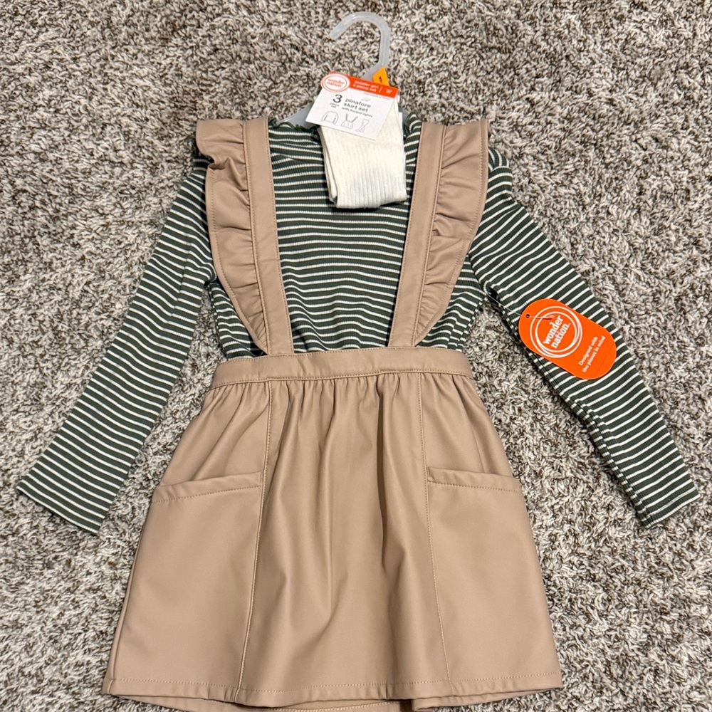 Wonder Nation 3 Piece Set Olive Striped Dress